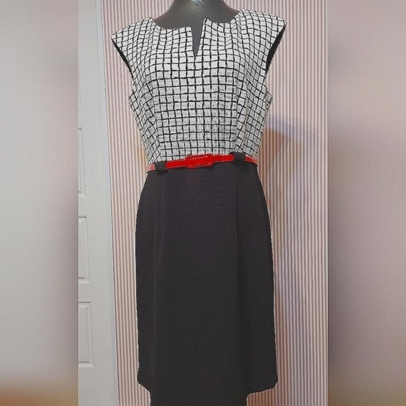 Connected Apparel Grid Sheath Dress Dark Academia Collegiate Workwear Size 10 - Picture 2 of 9